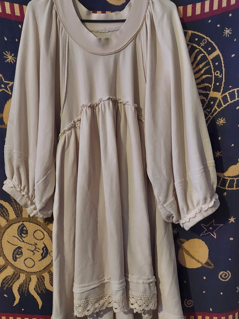 Women's Cream Peasant Blouse Dress - Boho Balloon Sleeve
